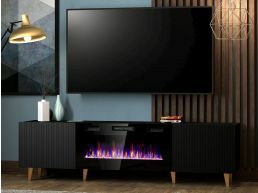 Tv-meubel met haard PAFLI 2 deuren zwart