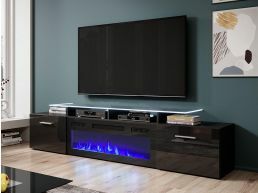 Tv-meubel met haard ROSCO 2 deuren zwart/hoogglans zwart 