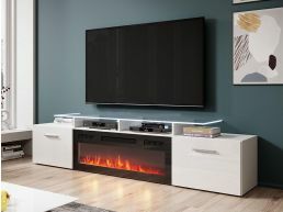 Tv-meubel met haard ROSCO 2 deuren wit/hoogglans wit 