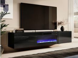 Tv-meubel met haard SPALO 2 deuren zwart/hoogglans zwart