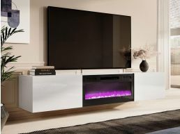 Tv-meubel met haard SPALO 2 deuren wit/hoogglans wit 