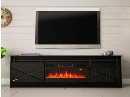 Tv-meubel met haard GRALO 2 schuifdeuren zwart/hoogglans zwart