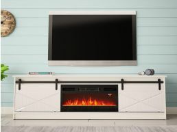 Tv-meubel met haard GRALO 2 schuifdeuren wit/hoogglans wit