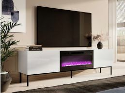 Tv-meubel met haard SKIPPY 2 deuren wit/hoogglans wit