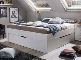 Bed SCARLETT 180x200 cm wit met drie lades zonder hoofdeinde