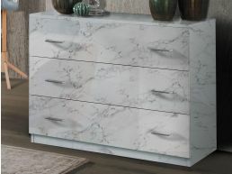 Commode MARIO 3 lades hoogglans marmo bianco