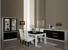 Eetkamer ROMEO hoogglans wit/hoogglans zwart met verlichting zonder stoelen
