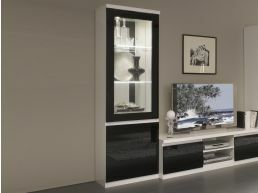 Vitrinekast ROMEO 2 deuren hoogglans wit/hoogglans zwart met verlichting