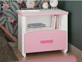 Nachtkastje ROBINSON wit/roze