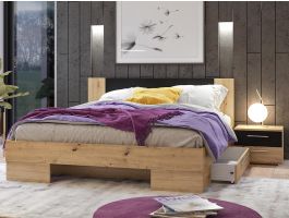 Bed en nachtkastjes VERO 140x200 cm artisan oak/zwart met lades 