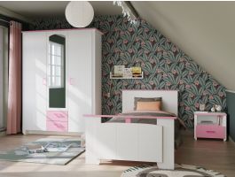 Complete slaapkamer ROBINSON 90x200 cm wit/roze 01