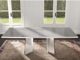 Rechthoekige eettafel MIRAS 250 cm hoogglans wit/beton zonder verlengstukken