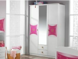 Kast PIPA 3 deuren en 2 lades met spiegel wit/roze