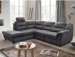 Relax hoekbank elektrisch OSIRIS met longchair links stof donker grijs