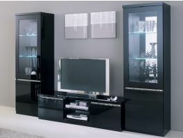 Tv-meubel set REBECCA hoogglans zwart met verlichting