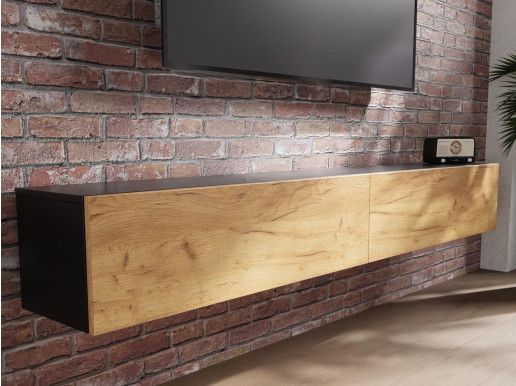 Tv-meubel KINGSTON 2 klapdeuren 210 cm zwarte eik/gouden eik