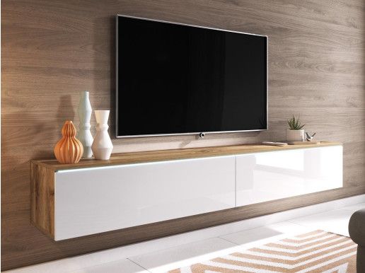 TV-meubel DUBAI 2 klapdeuren 140 cm hoogglans wit/eik wotan