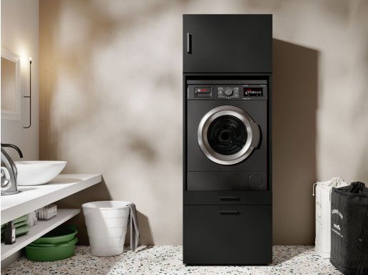 Kast WASHING 1 machine zwart met 1 opzetkast