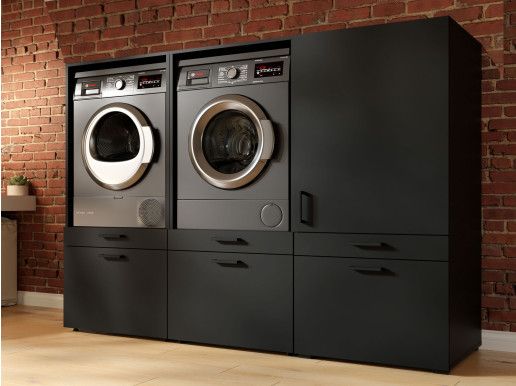 Kast WASHING 2 machines naast elkaar met kast 1 deur 2 lades zwart