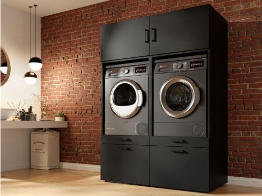 Kast WASHING 2 machines naast elkaar zwart met 2 opzetkasten