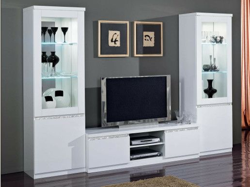 Tv-meubel set REBECCA hoogglans wit met  verlichting
