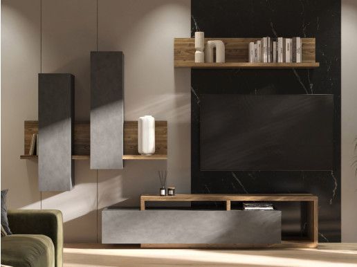 Tv-meubel set BOTSWANA 2 lades 2 opbergvakken matera/eik appenzeller