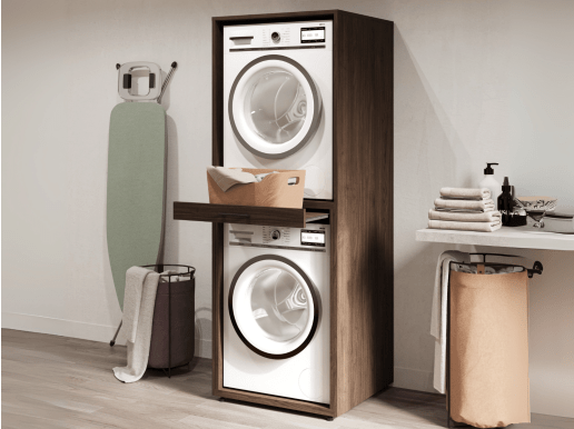 Wasmachinekast WASHING 2 machines boven elkaar walnoot