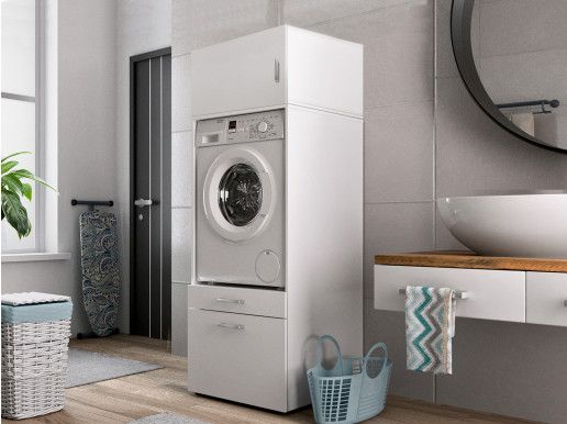 Kast WASHING 1 machine wit met 1 opzetkast