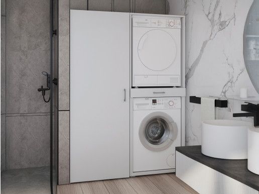 Kast WASHING 2 machines boven elkaar met kast 1 deur wit
