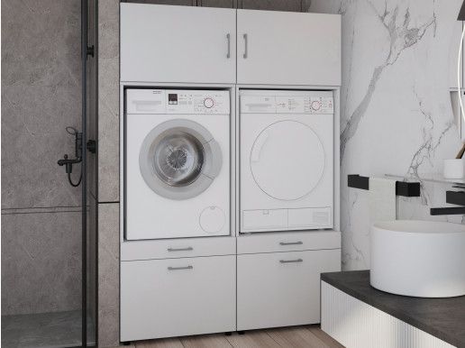 Kast WASHING 2 machines naast elkaar wit met 2 opzetkasten