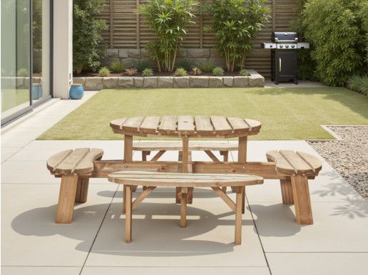 Ronde picknicktafel TRAPANI 8 personen noorse den/spar