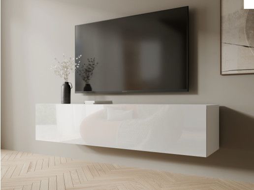 Tv-meubel KINGSTON 1 klapdeur 140 cm wit/hoogglans wit