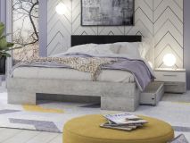Bed en nachtkastjes VERO 140x200 cm wit/beton met lades 