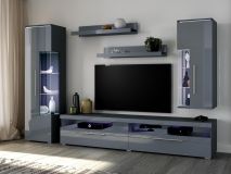 Tv-meubel set INAZO II 4 deuren rechts grijs/hoogglans grijs met led
