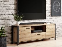 Tv-meubel set ATIK 2 deuren 1 lade 180 cm zwart/taurus eik