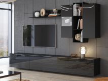 Tv-meubel set HELA 4 deuren zwart/hoogglans zwart met led