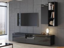 Tv-meubel set HELA II 3 deuren 1 lades zwart/hoogglans zwart met led
