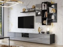 Tv-meubel HELA 3 deuren 1 lade zwart/hoogglans grijs met led