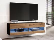 Tv-meubel ZIGGY II 2 deuren 140 cm zwart/wotan eik met led 