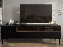 Tv-meubel ROMU 1 deur en 3 lades walnoot/zwart 