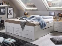 Bed SCARLETT 180x200 cm wit met zes lades zonder hoofdeinde