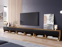 TV-meubel ACAPULCO 3 klapdeur 300 cm eik wotan/hoogglans zwart met led