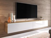 TV-meubel DUBAI 2 klapdeuren 140 cm hoogglans wit/eik wotan zonder verlichting