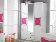 Kast PIPA 3 deuren en 2 lades met spiegel wit/roze