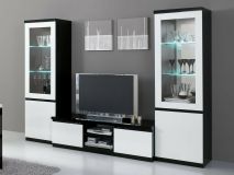 Tv-meubel set ROMEO hoogglans zwart/hoogglans wit met verlichting