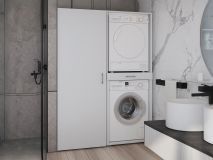 Kast WASHING 2 machines boven elkaar met kast 1 deur MEDIUM wit