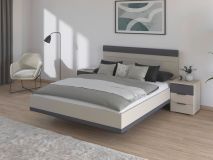 Bed met nachtkastjes SAJORIS 160x200 cm kasjmier/metaalgrijs 