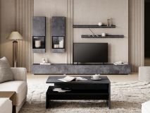 Tv-meubel set BABEL 5 deuren kleurrijke leisteen met salontafel