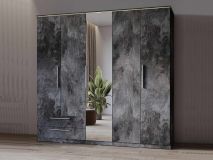 Kledingkast INDIRA 5 deuren 2 lades kleurrijke leisteen met led