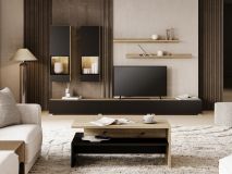 Tv-meubel set BABEL 5 deuren eik artisan/zwart met led met salontafel